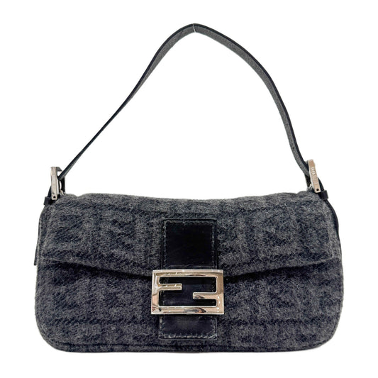 Baguette Charcoal Grey Zucca Canvas Wool Shoulder Bag