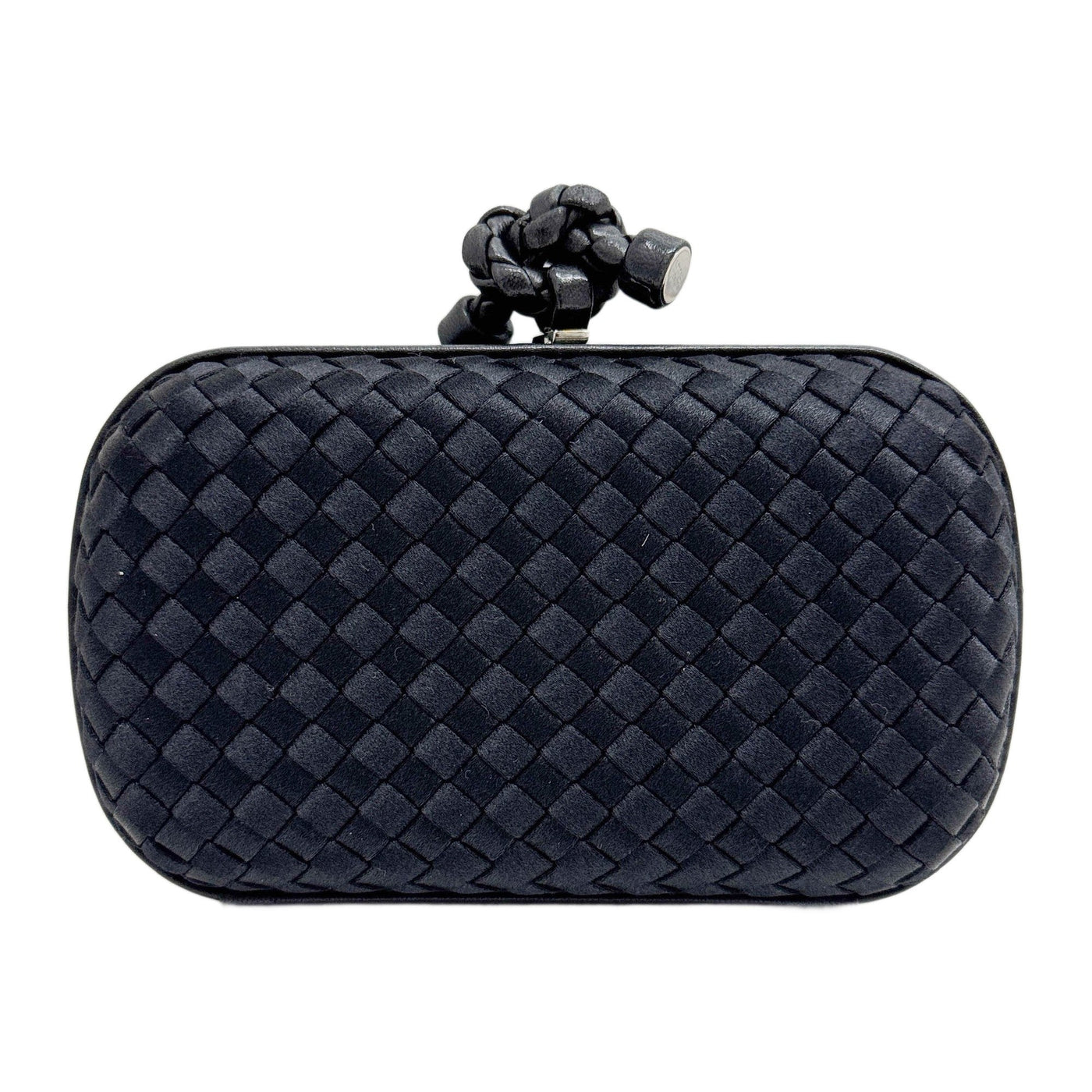 Knot Intrecciato Black Satin Clutch Bag