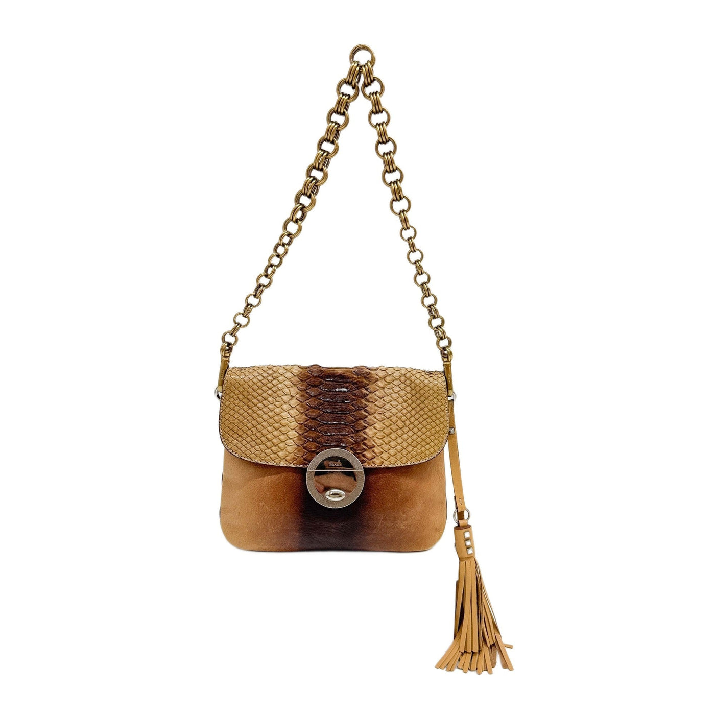 Brown Python Chain Strap Leather Shoulder Bag