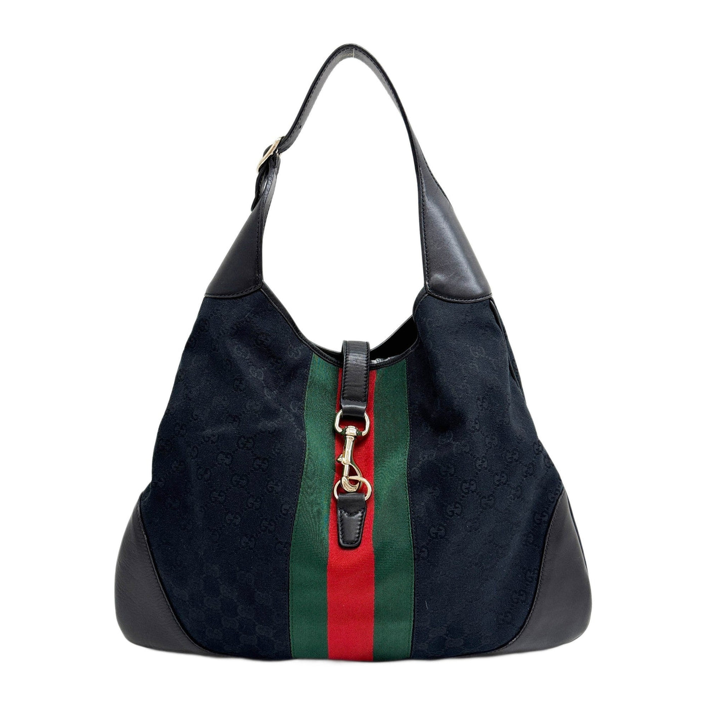 Jackie O Bouvier Web Black Canvas Hobo Bag