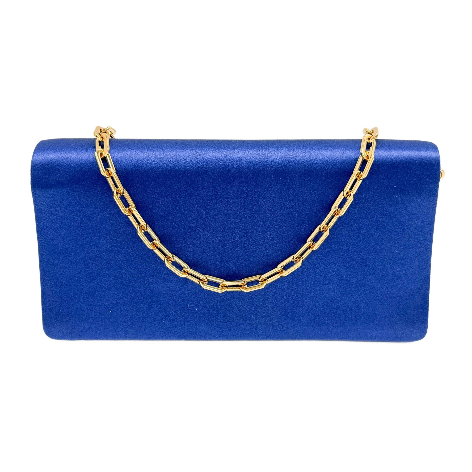 Blue Satin Chain Shoulder Bag