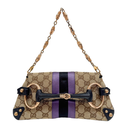 Horsebit Brown GG Canvas Large Chain Shoulder Bag