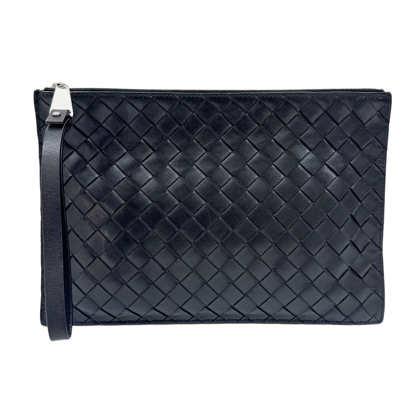 Intrecciato Black Leather Clutch Bag