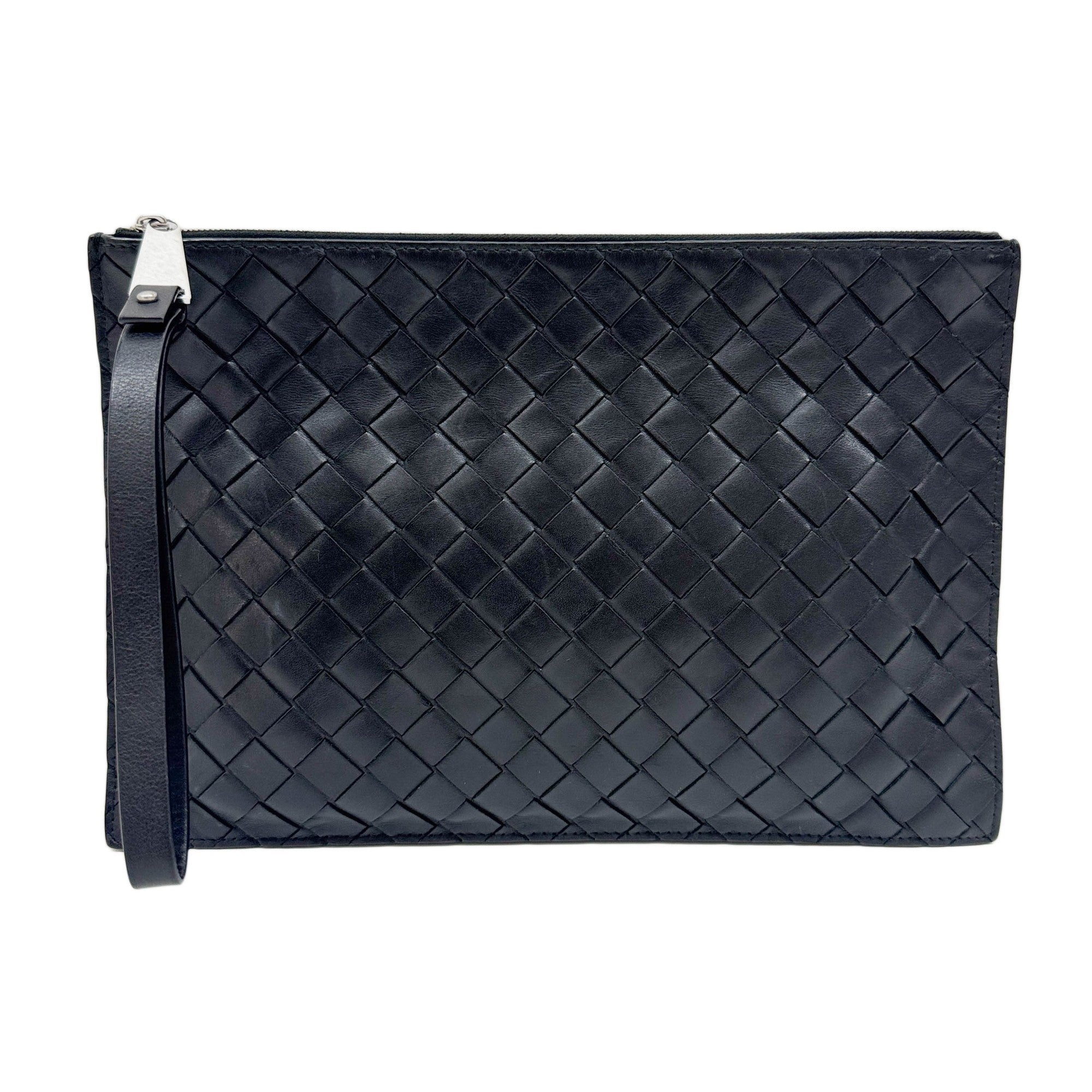 Intrecciato Black Leather Clutch Bag