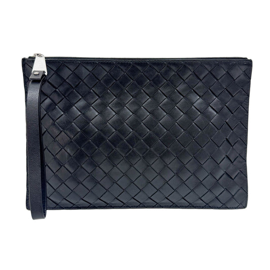 Intrecciato Black Leather Clutch Bag