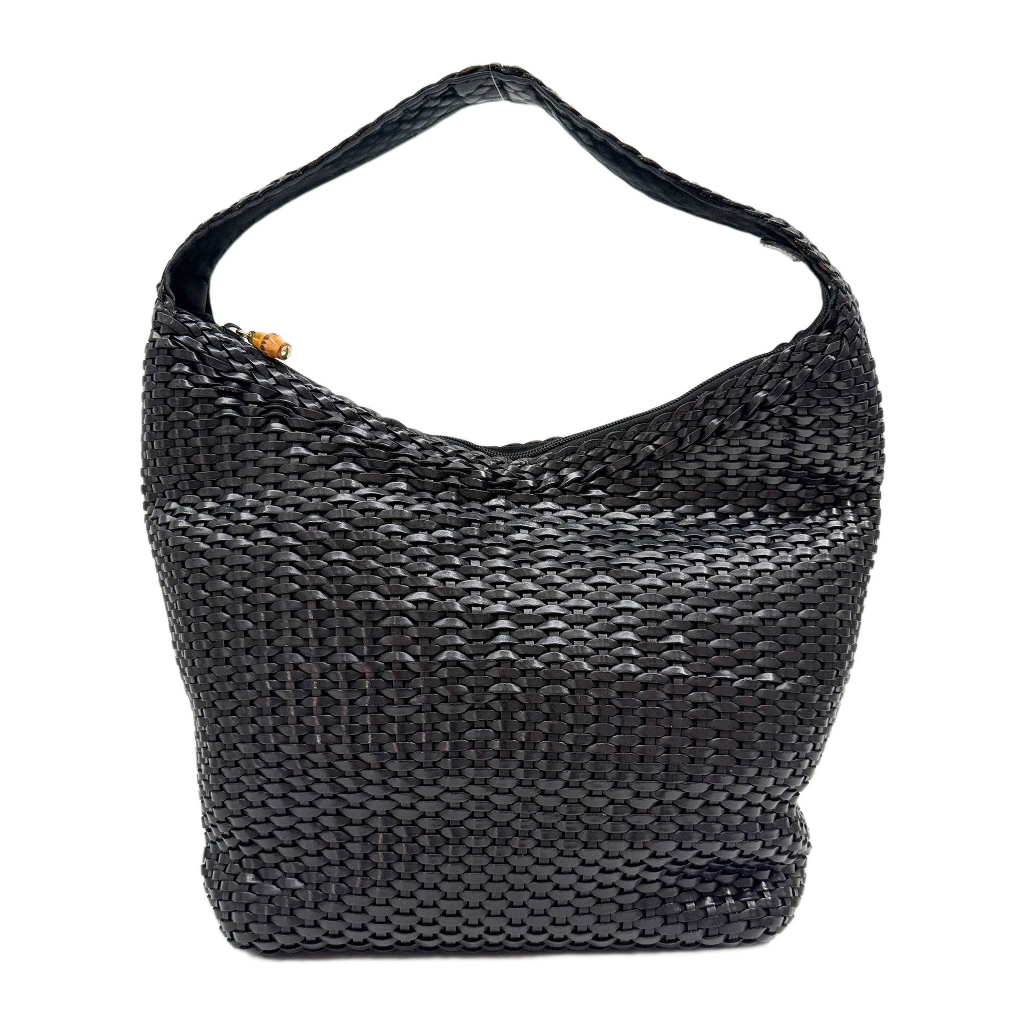 Black Woven Leather Shoulder Bag
