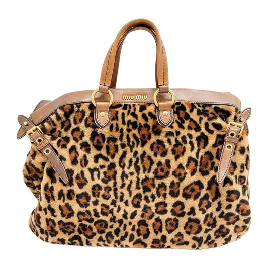 Brown Leopard Print Cut Wool Handle Bag