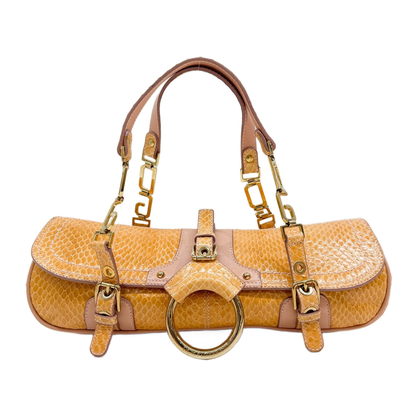 Orange Python Embossed Leather Shoulder Bag