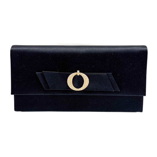 Rhinestone Decoration Black Satin Clutch Bag