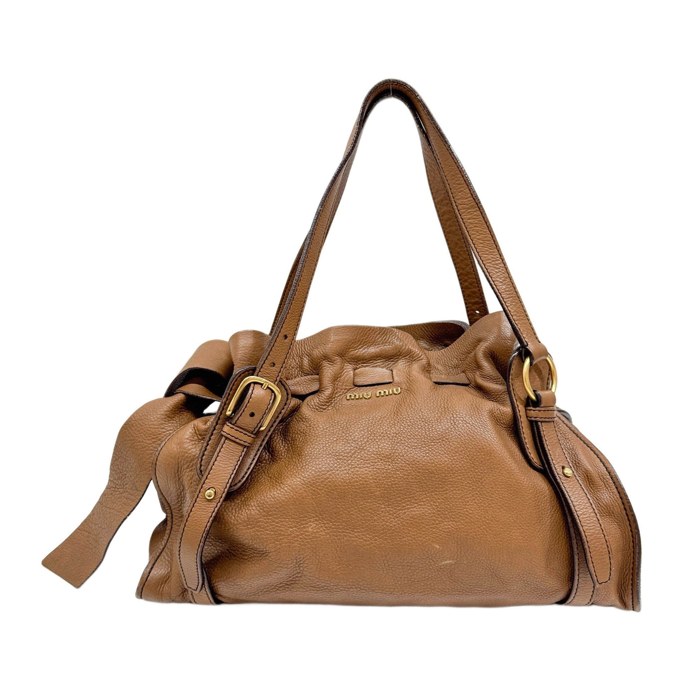 Vitello Lux Bow Brown Leather Shoulder Bag