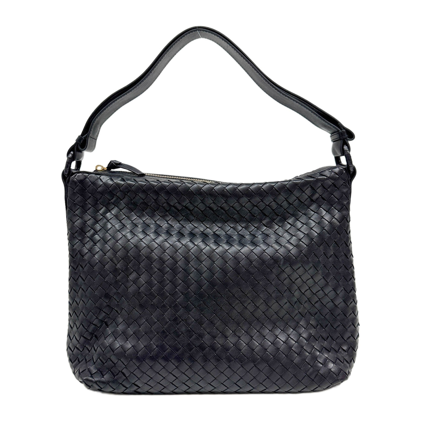 Intrecciato Black Leather Shoulder Bag