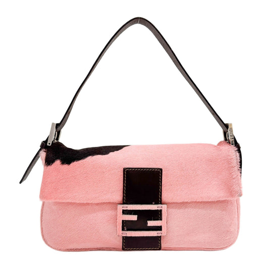 Baguette Pink Cow Print Pony Hair Shoulder Bag