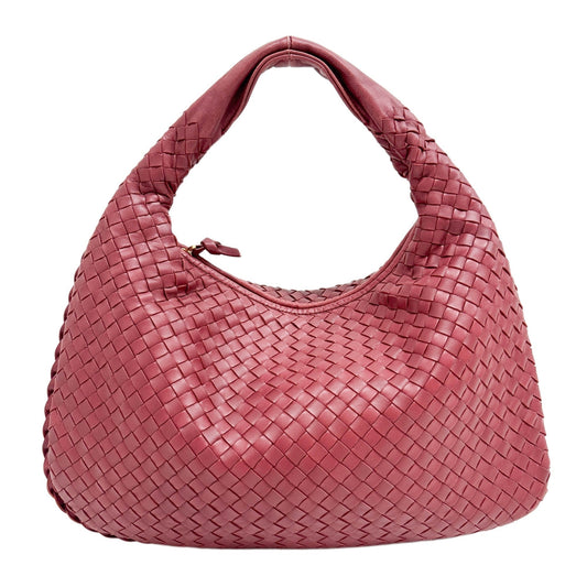 Intrecciato Maroon Leather Hobo Shoulder Bag