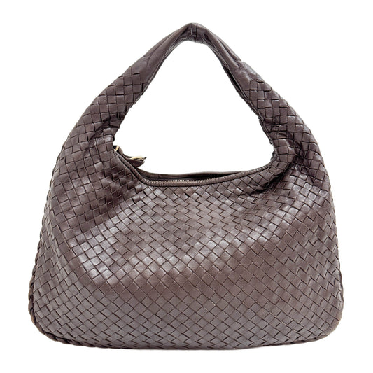 Intrecciato Dark Brown Leather Hobo Shoulder Bag
