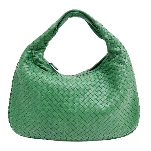 Intrecciato Green Leather Shoulder Bag