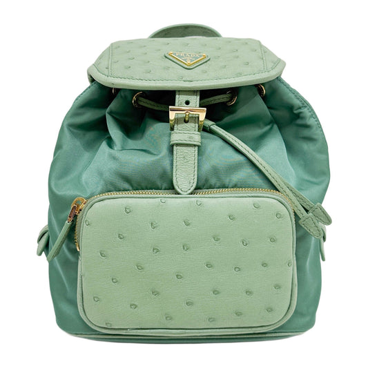 Re-Nylon Sea Foam Green Ostrich Embossed Leather & Nylon Backpack