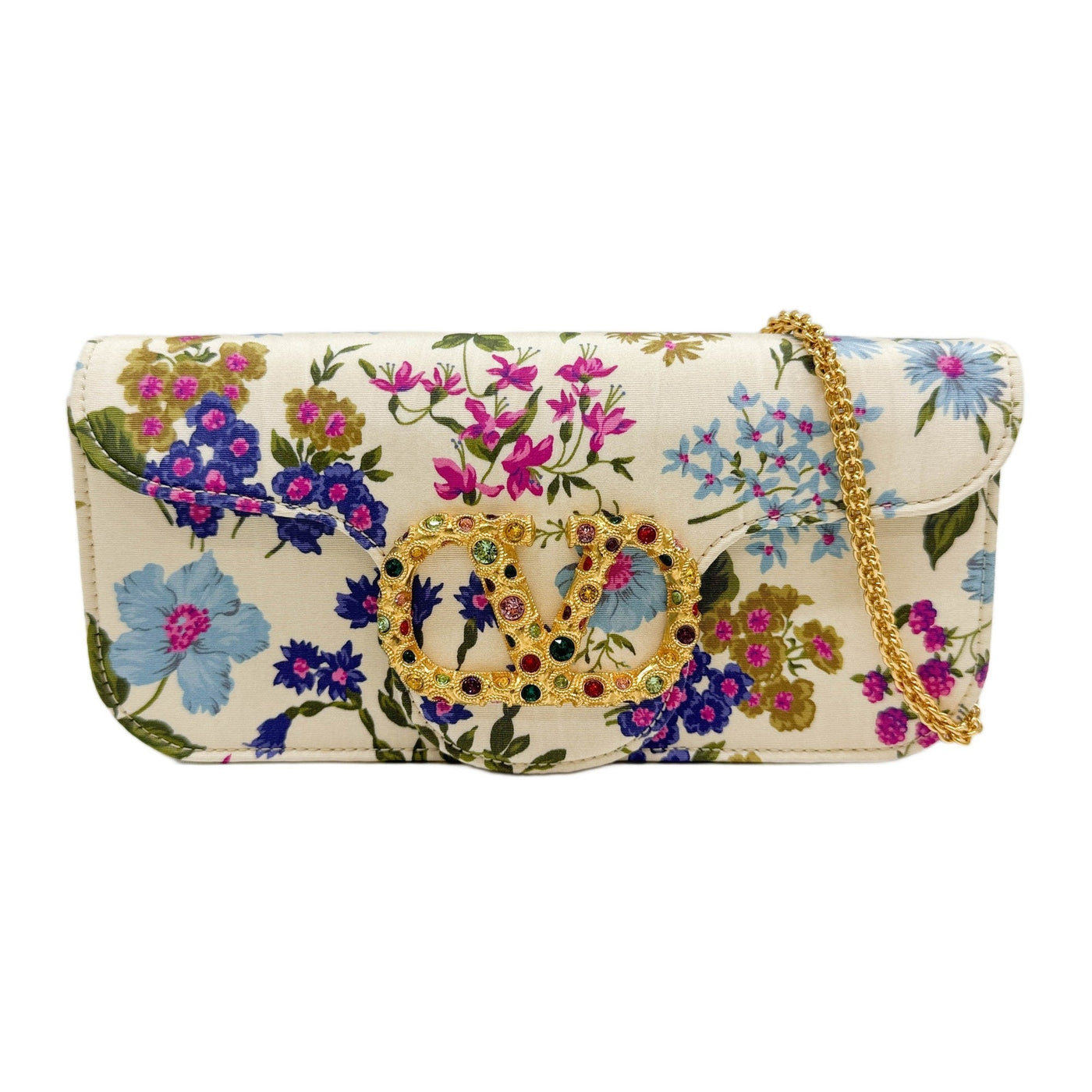 Small Loco Floral Beige Moiré Silk Shoulder Bag