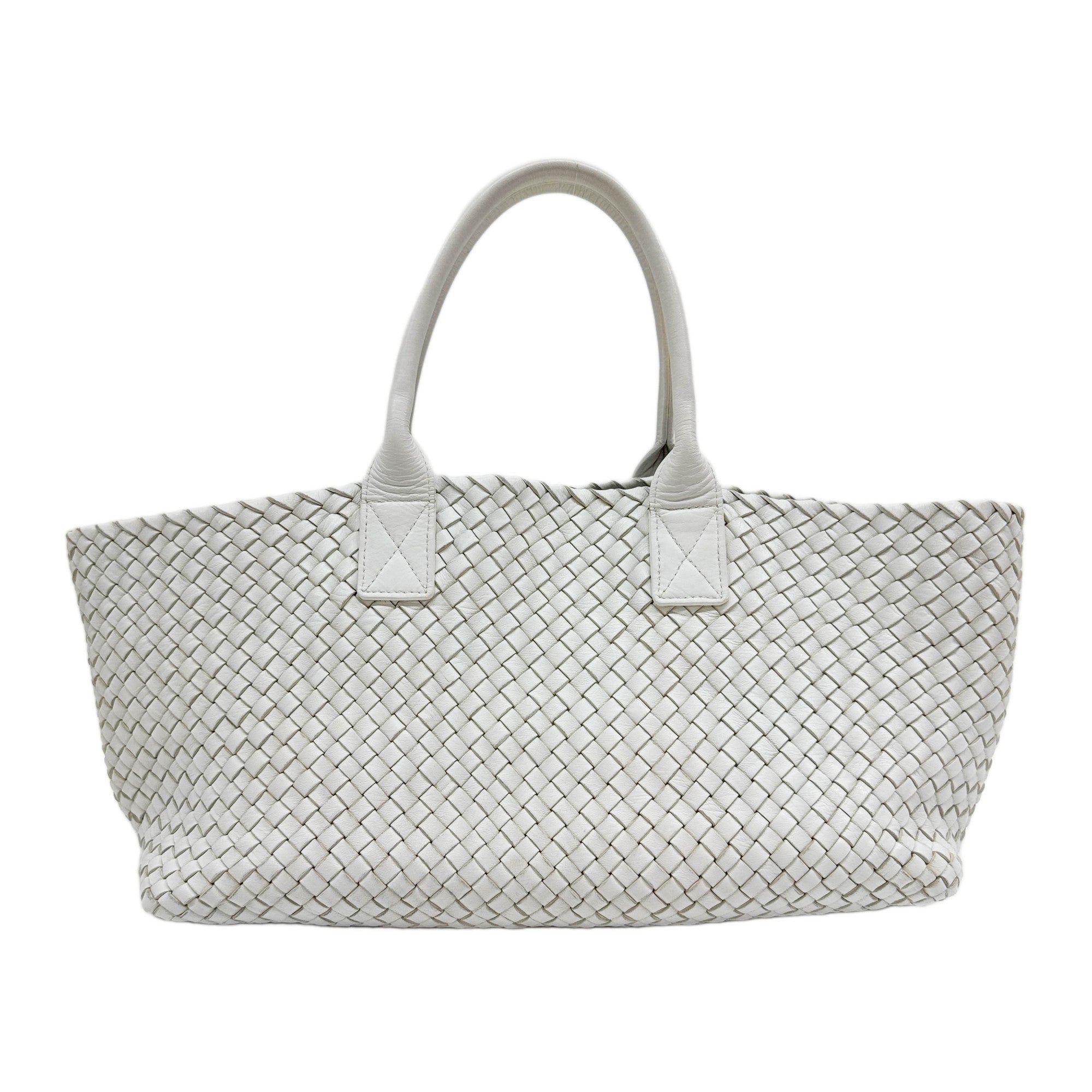 Cabat Intrecciato White Leather Tote Bag