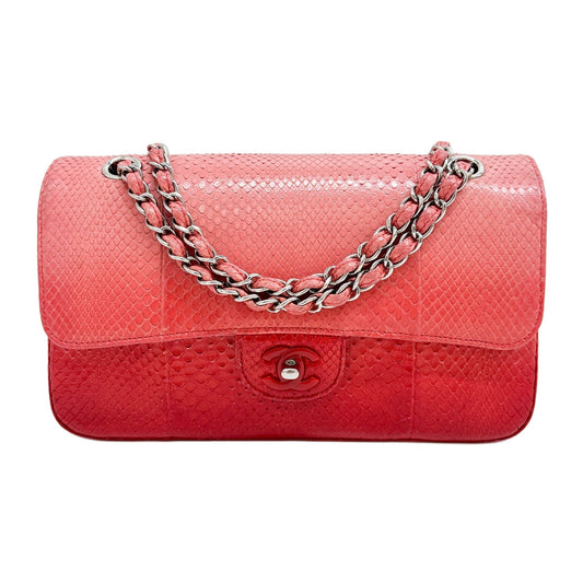 Classic Double Flap 2015-2016 Ombré Red Embossed Python Leather Shoulder Bag