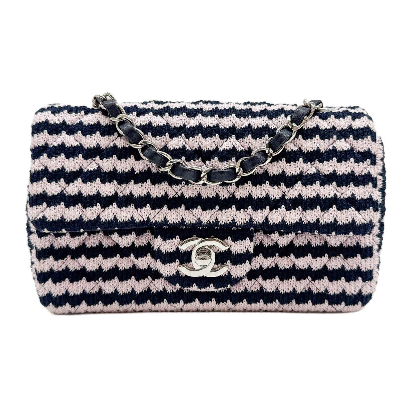 Mini Classic Flap 2021 Black and Pink Tweed Knit Cotton Shoulder Bag