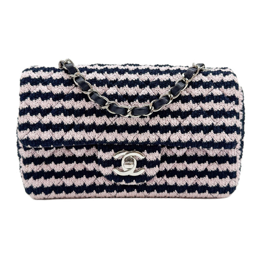 Mini Classic Flap 2021 Black and Pink Tweed Knit Cotton Shoulder Bag