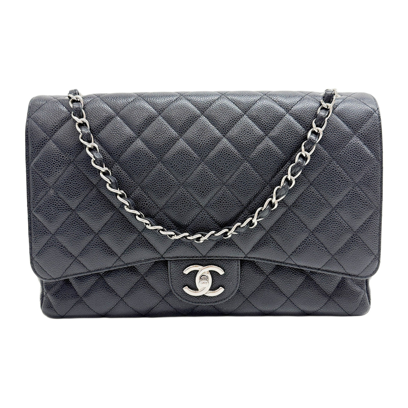 Maxi Classic Double Flap 2015 Matelasse Black Leather Shoulder Bag