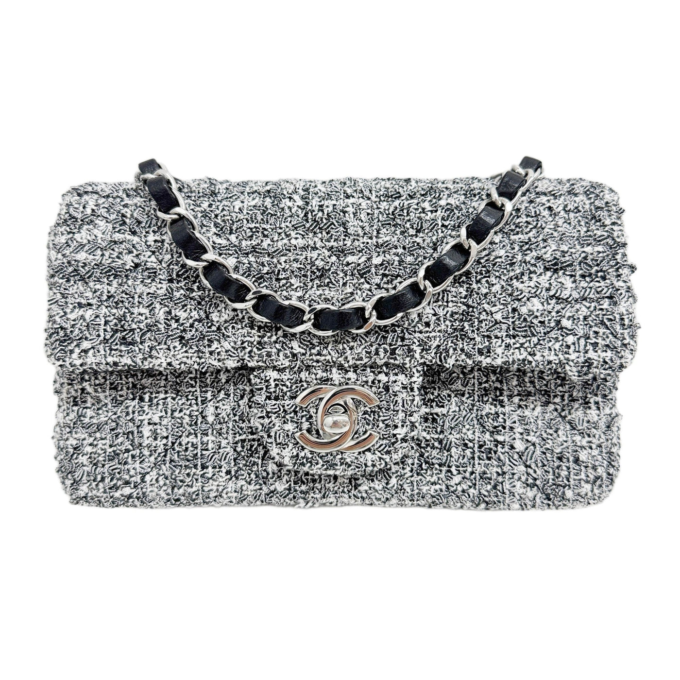 Mini Classic Flap 2021-2026 Black & White Tweed Chain Shoulder Bag