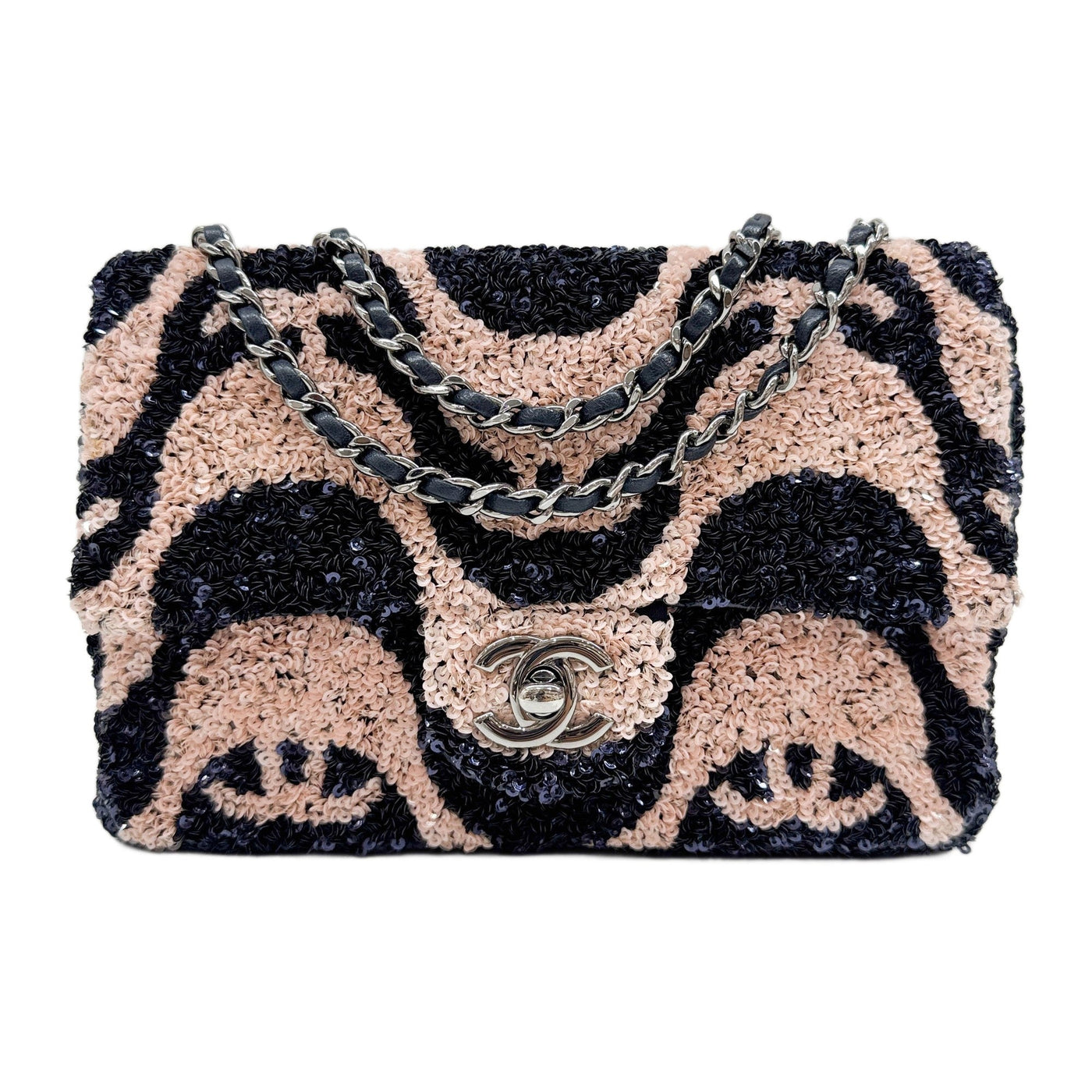 Mini Classic Flap 2020 Black & Pink Graffiti Print Sequin Shoulder Bag