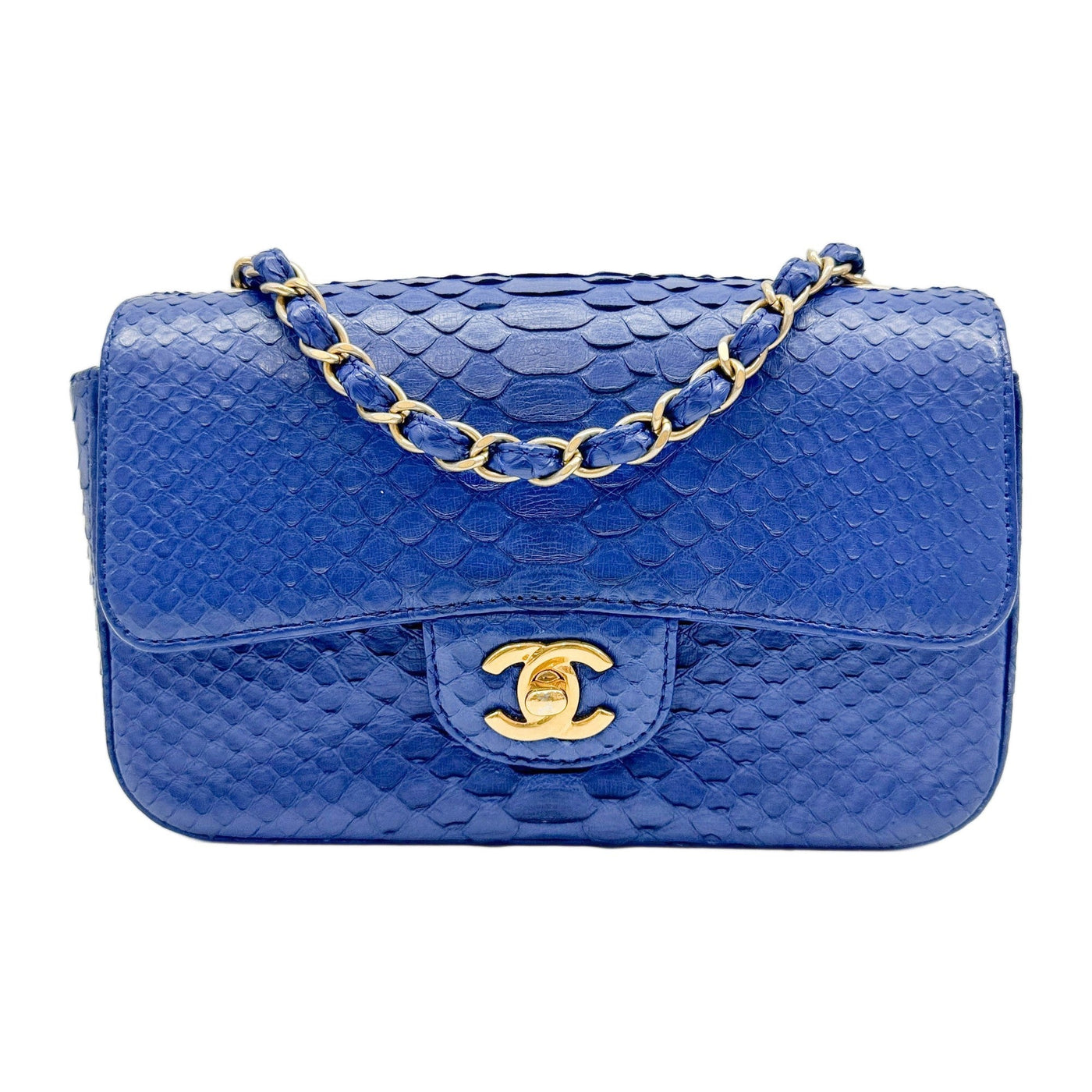 Mini Classic Flap 2017 Blue Python Embossed Leather Shoulder Bag