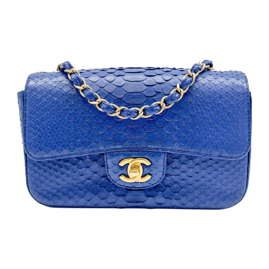 Mini Classic Flap 2017 Blue Python Embossed Leather Shoulder Bag