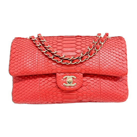 Classic Double Flap 2016-2017 Red Python Embossed Leather Shoulder Bag