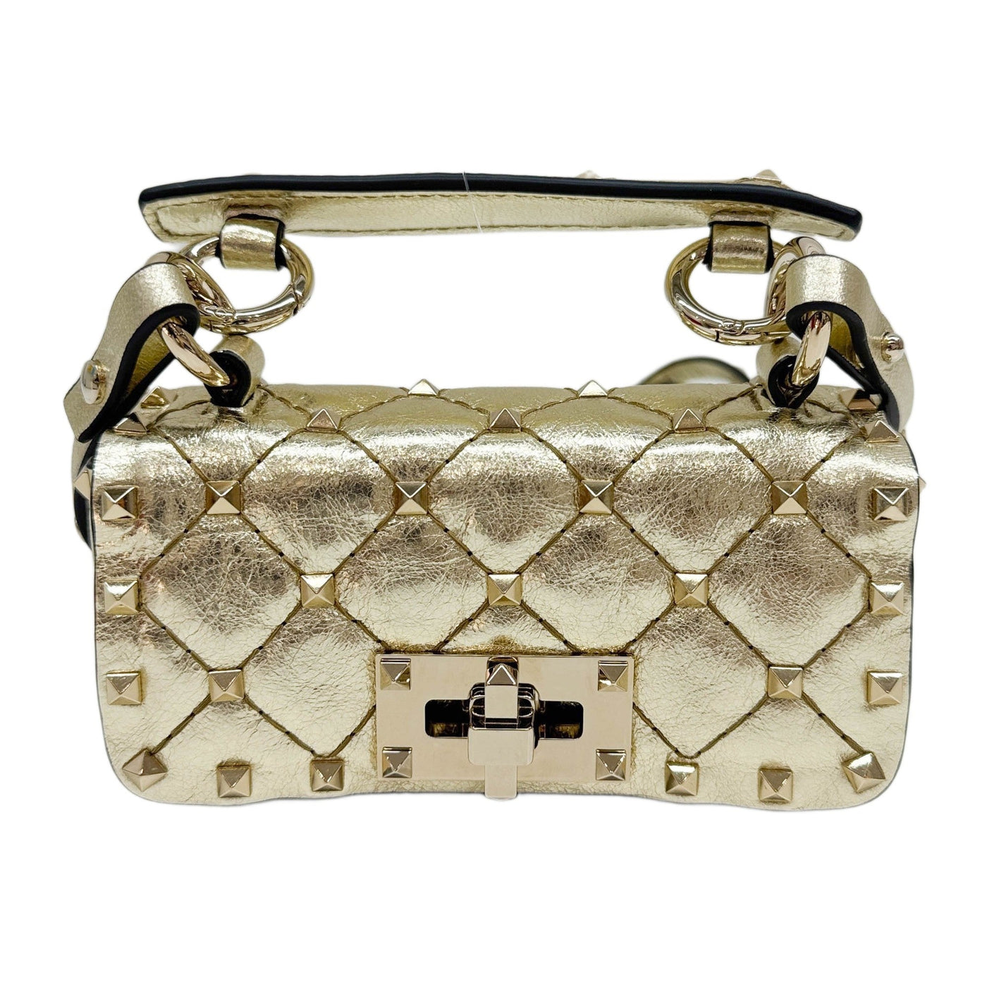 Micro Rockstud Spike Gold Metallic Leather Shoulder Bag
