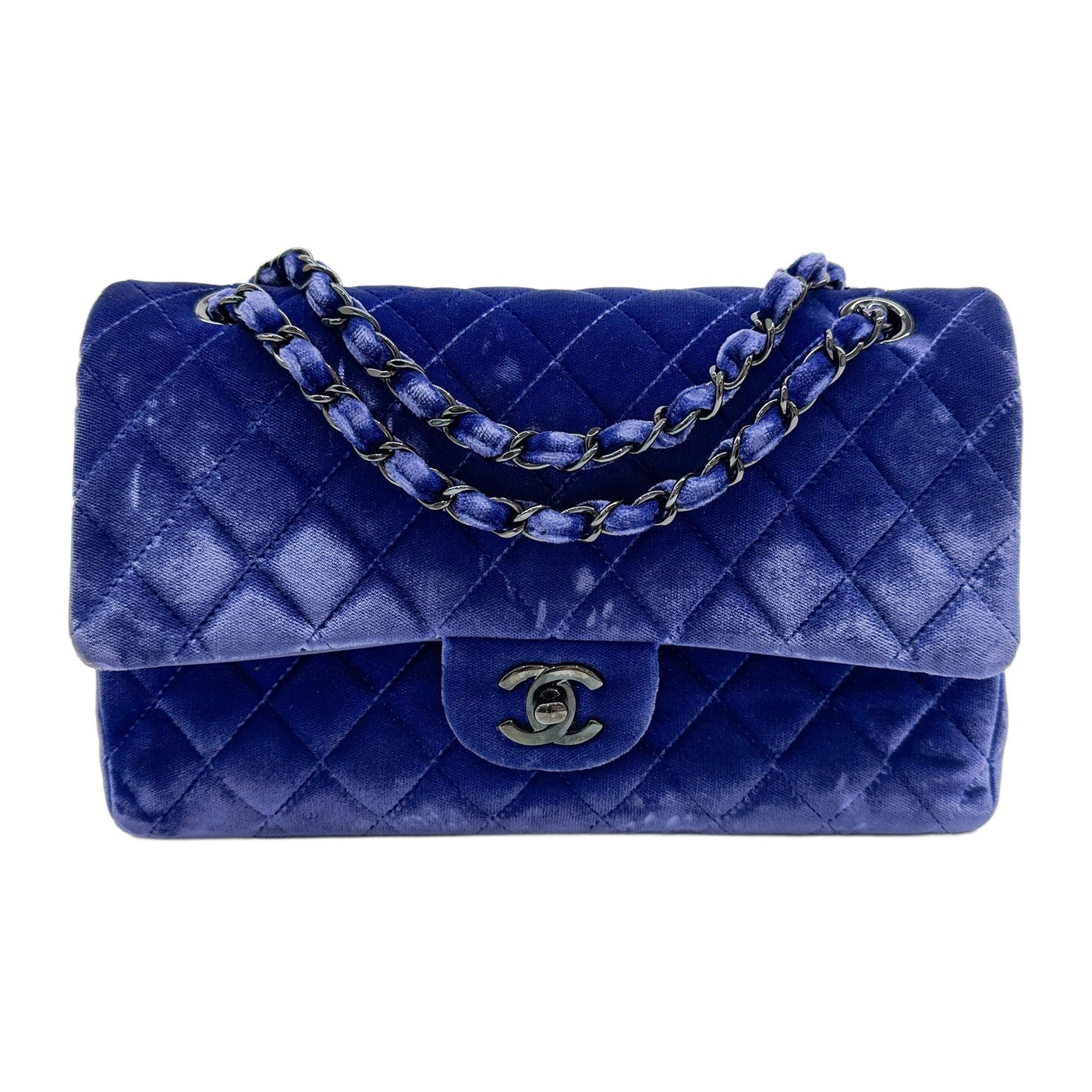 Classic Double Flap 2014-2015 Royal Blue Velvet Shoulder Bag