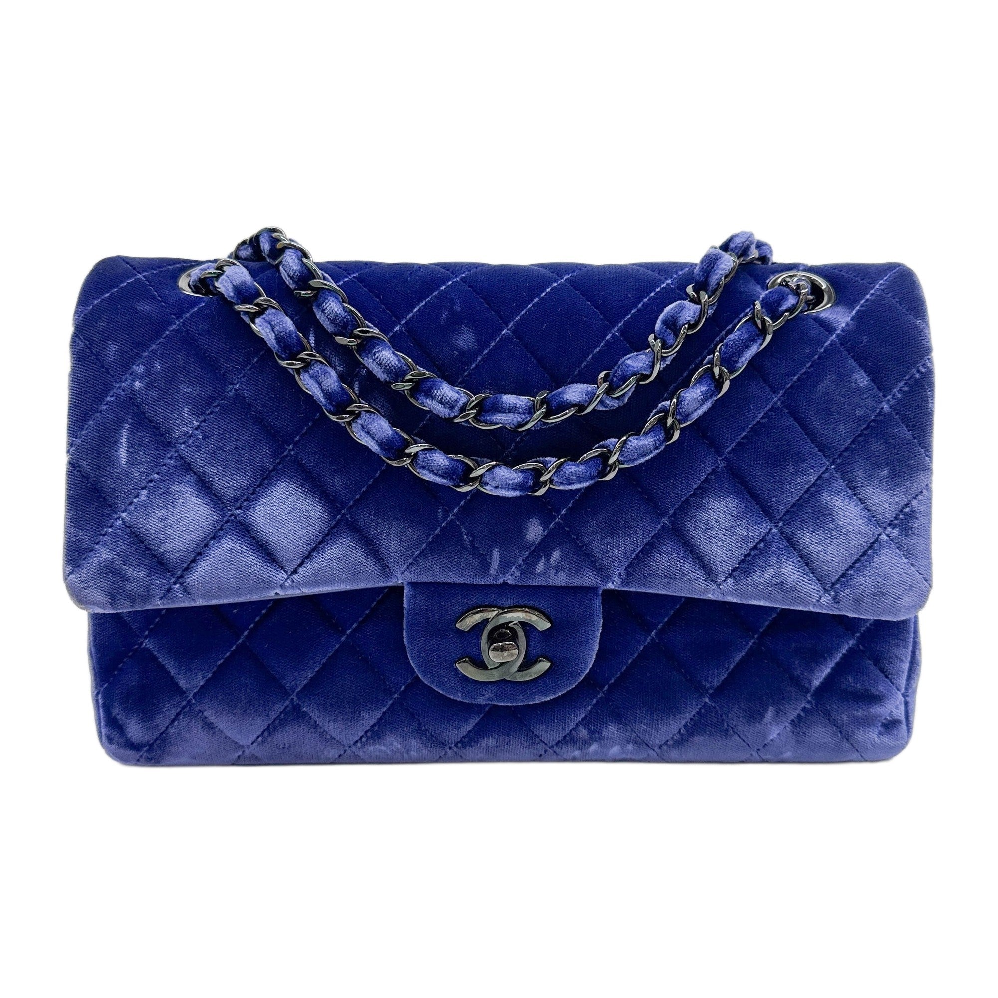 Classic Double Flap 2014-2015 Royal Blue Velvet Shoulder Bag