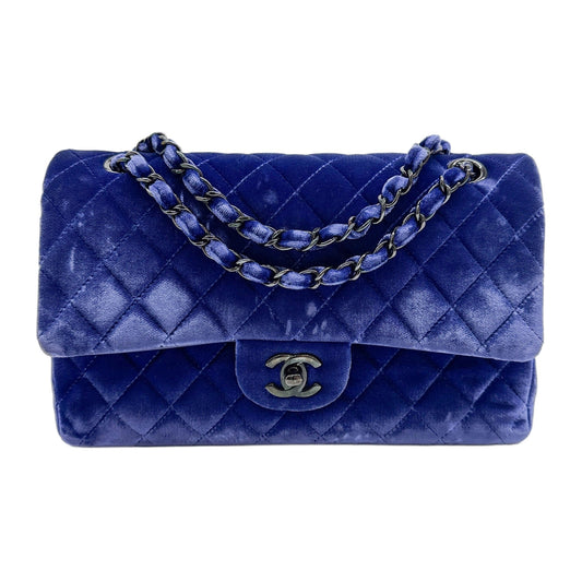 Classic Double Flap 2014-2015 Royal Blue Velvet Shoulder Bag