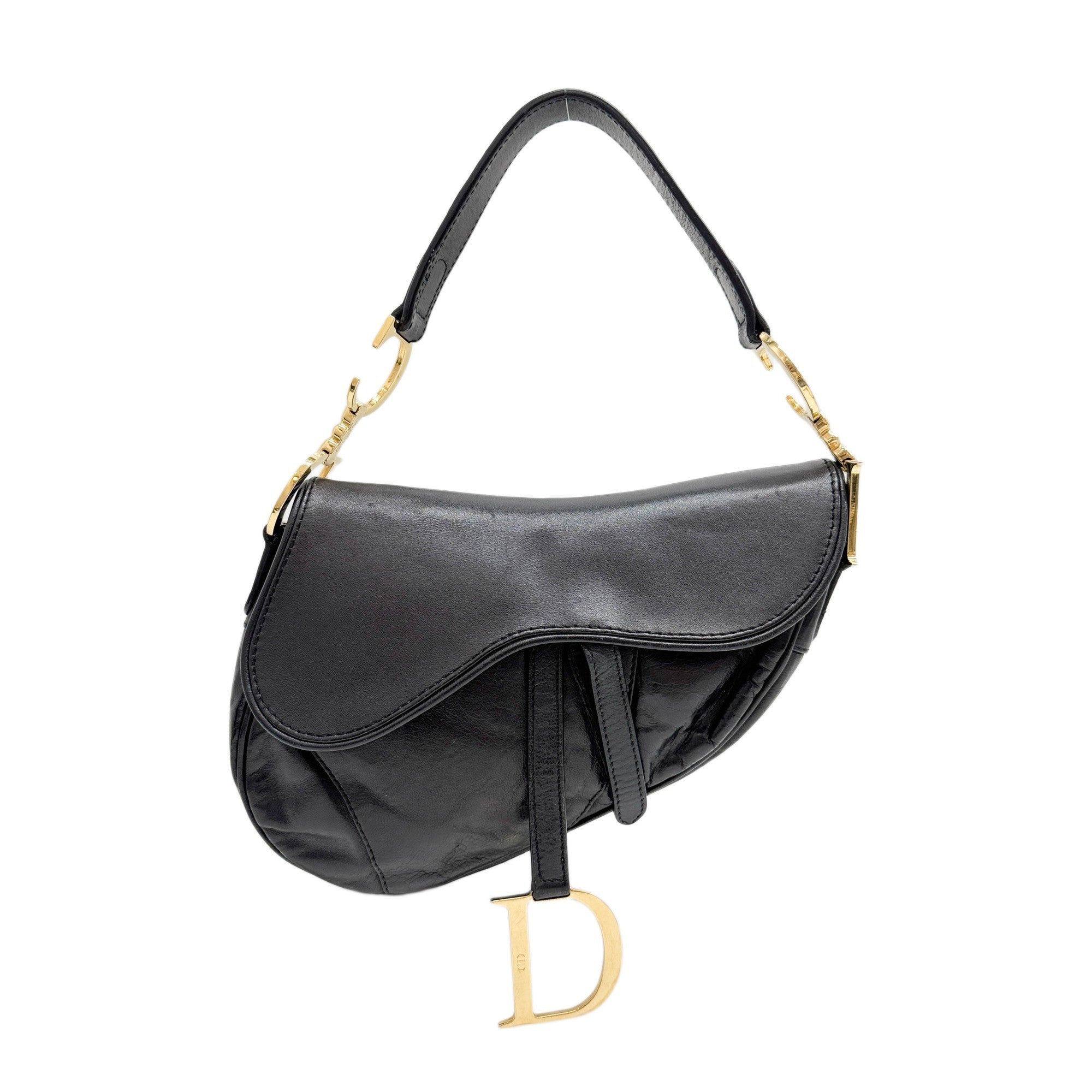 Saddle Black Leather Shoulder Bag