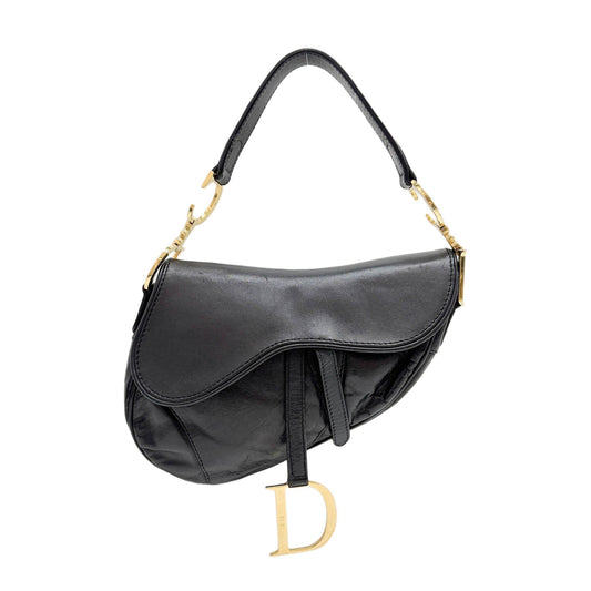 Saddle Black Leather Shoulder Bag