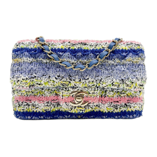 Mini Classic Flap 2021 Blue Multicolor Cotton Chain Shoulder Bag