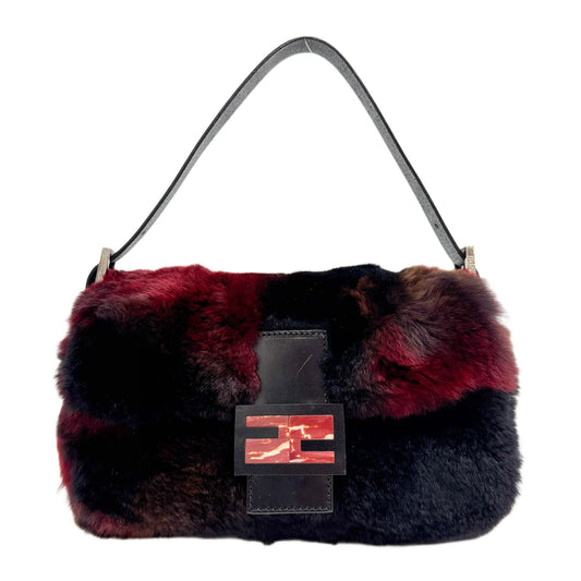 Baguette Black & Red Fur Shoulder Bag