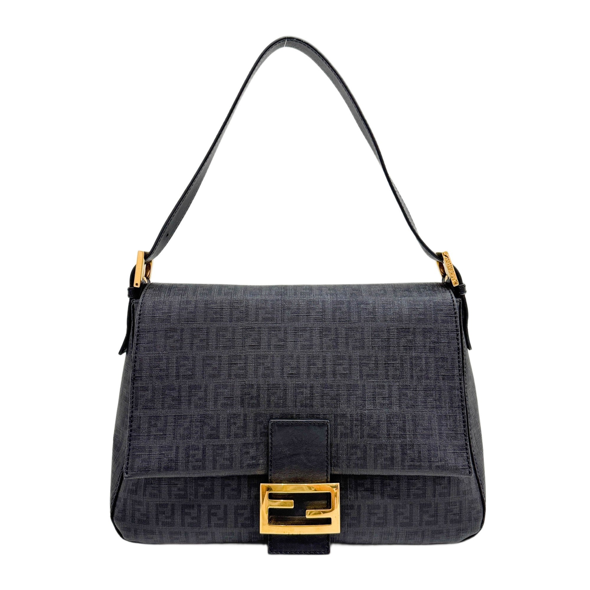Mamma Baguette Black Zucca Canvas Shoulder Bag