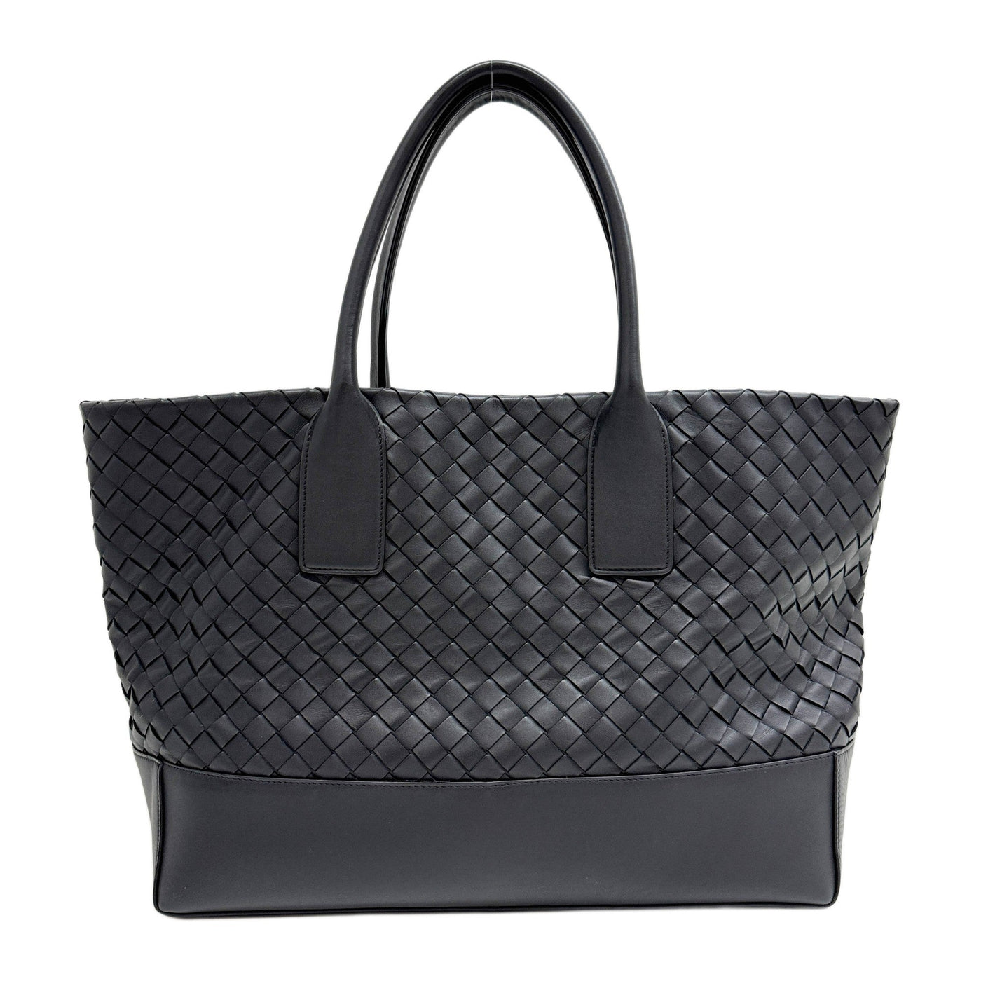 Intrecciato Black Leather Shoulder Tote Bag