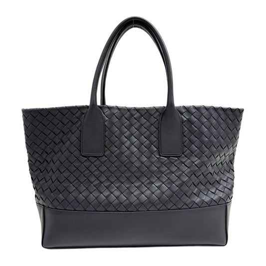 Intrecciato Black Leather Shoulder Tote Bag