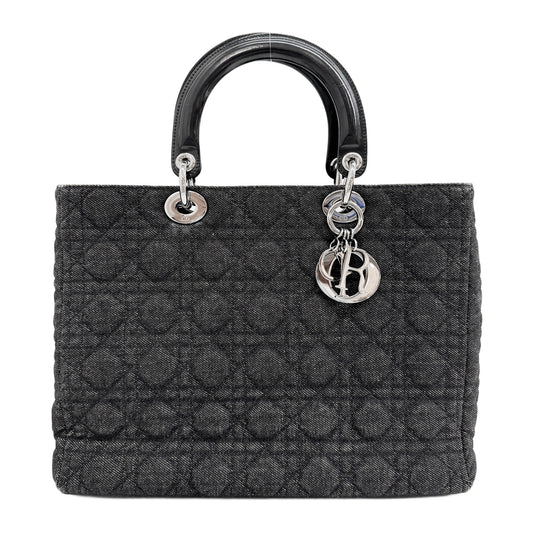 Lady Dior Cannage Black Denim Two Way Tote Bag