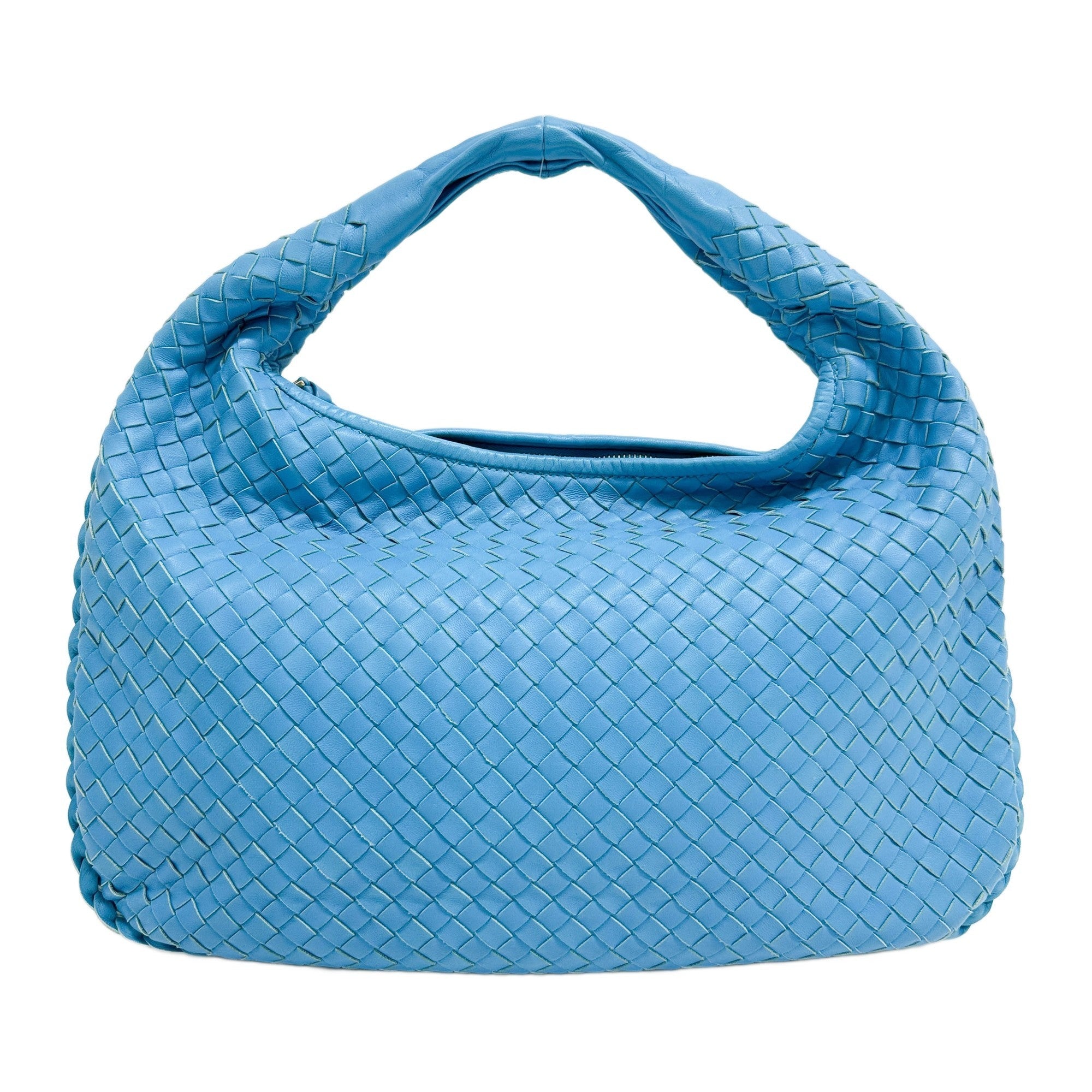 Intrecciato Aqua Blue Leather Shoulder Bag