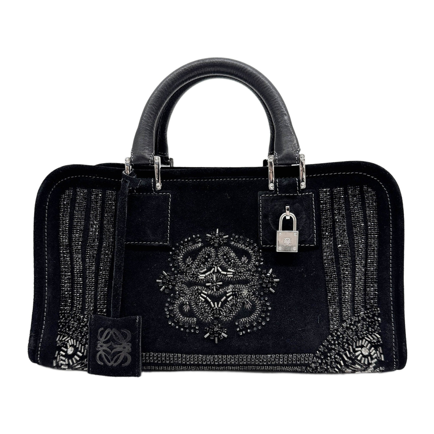 Amazona Embroidered Beads Black Suede Hand Bag