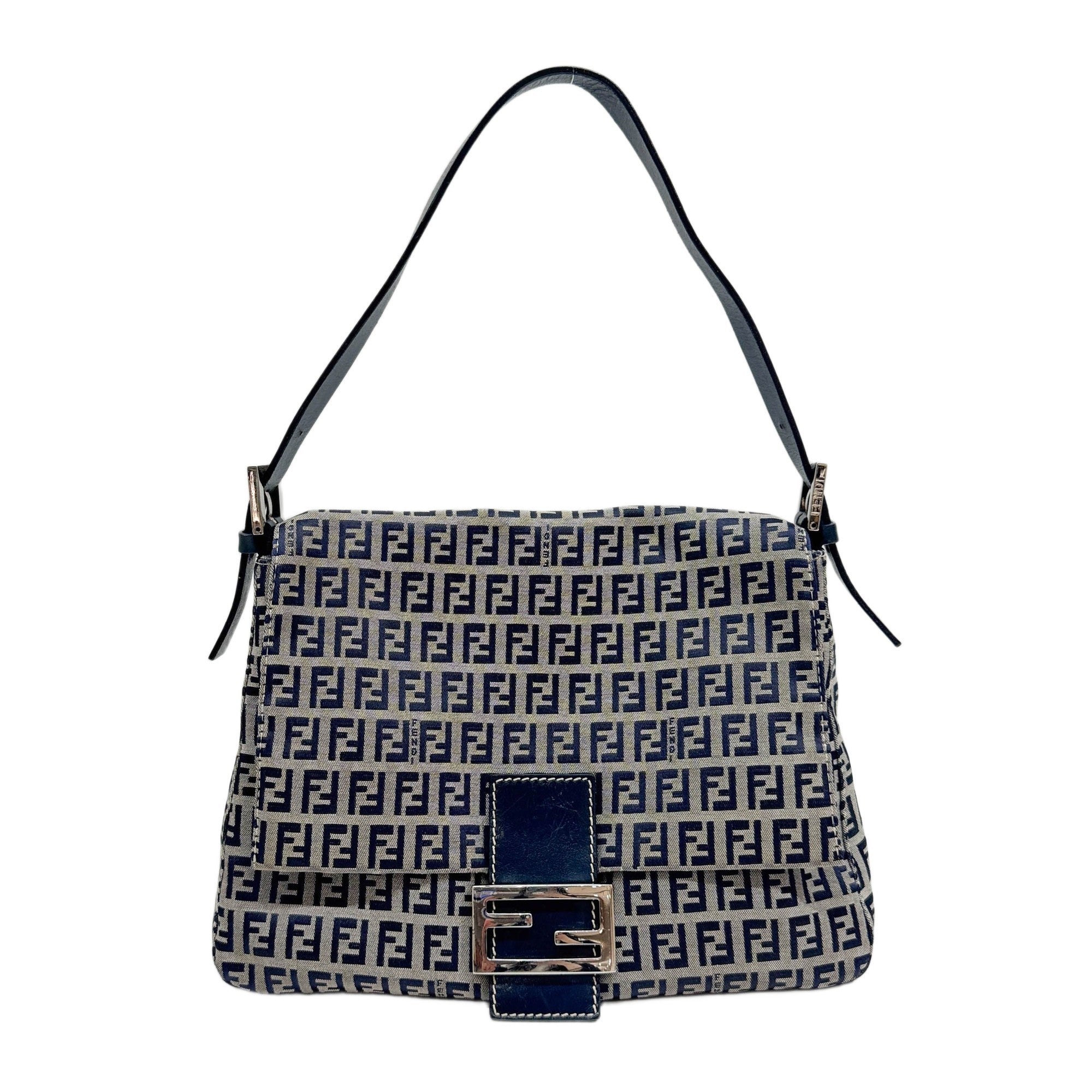 Mamma Baguette Zucchino Blue Canvas Shoulder Bag