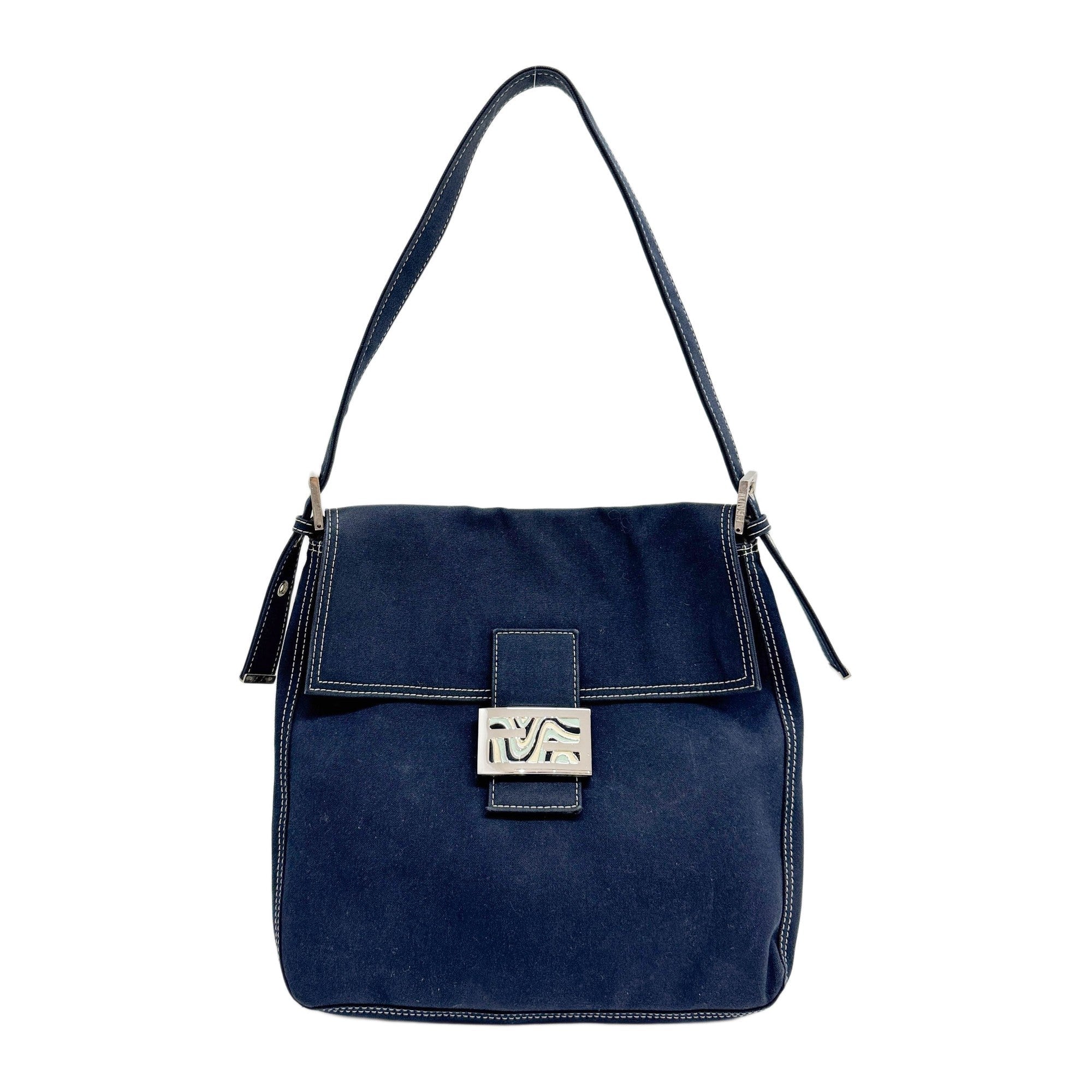 Mamma Baguette Blue Cotton Shoulder Bag