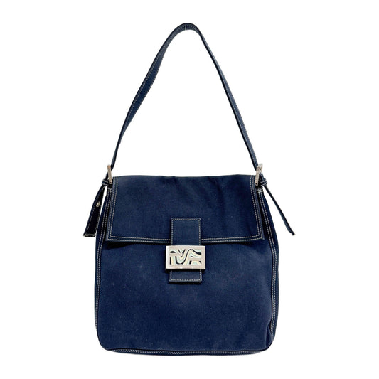 Mamma Baguette Blue Cotton Shoulder Bag