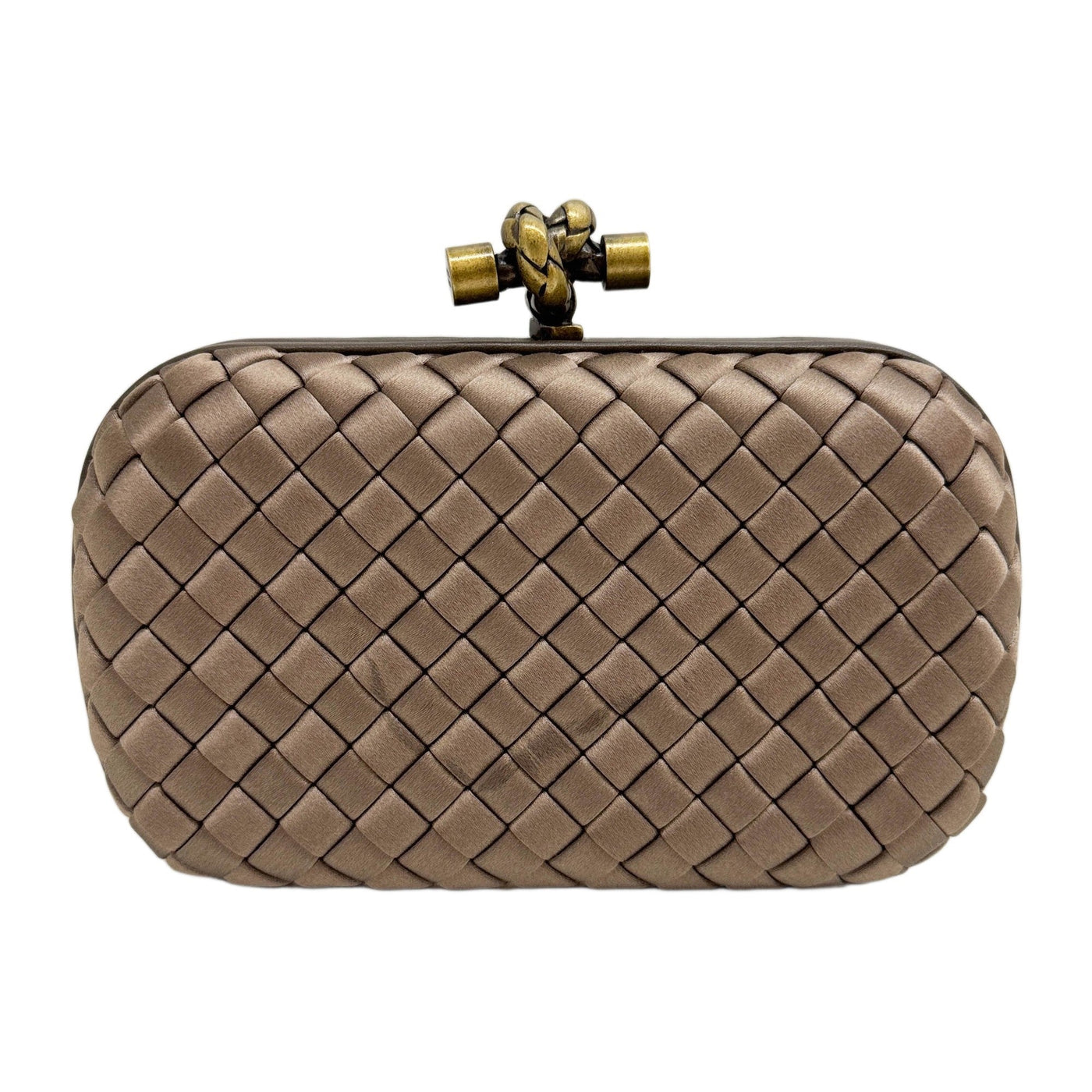 Knot Metallic Brown Satin Clutch Bag