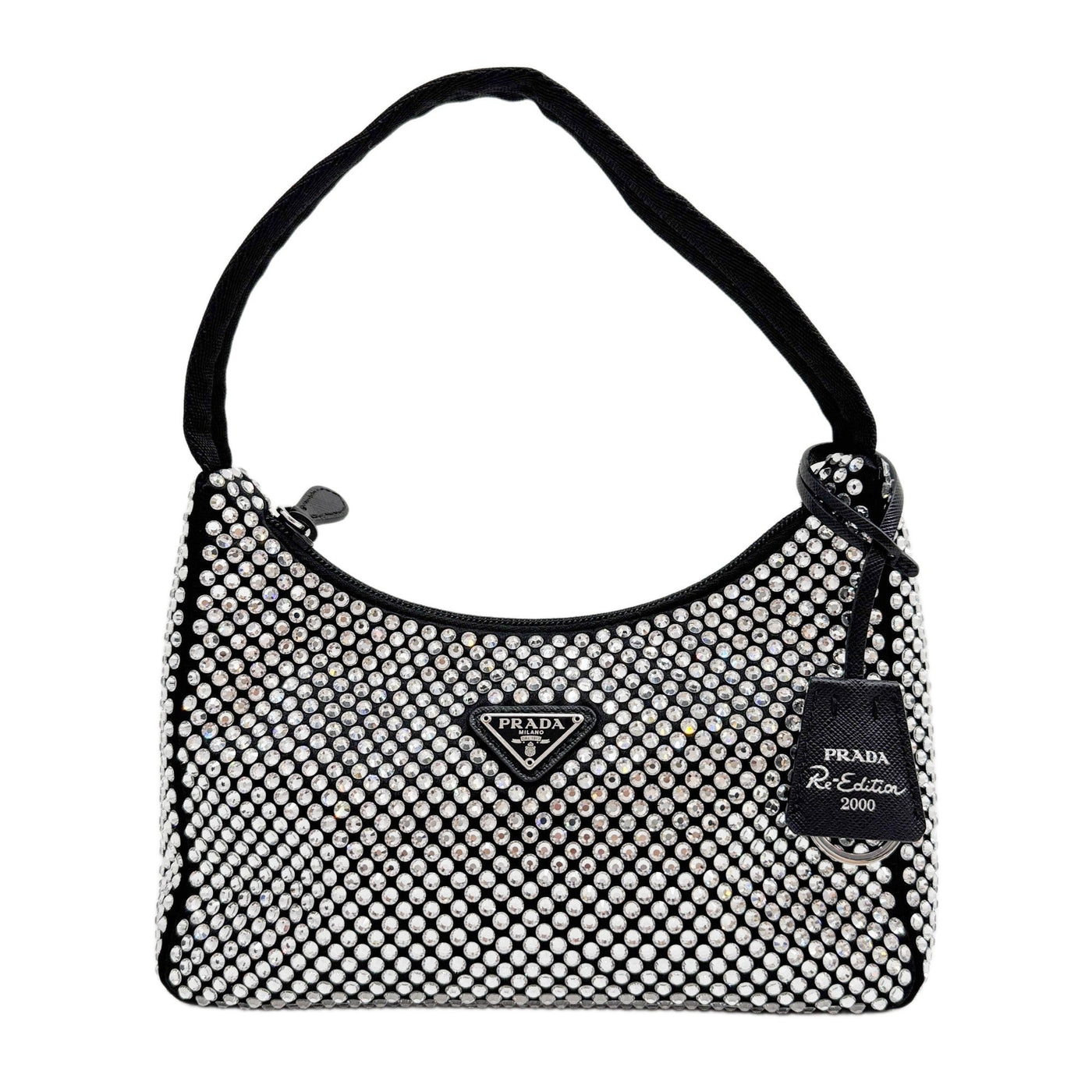 Re-Edition Bejeweled Black Satin Hand Bag